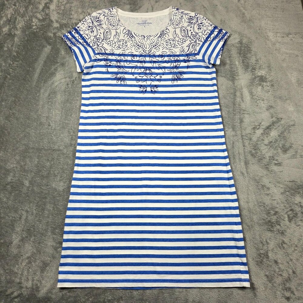 Vineyard Vines Dress Womens Small Blue White Striped Scarf Print Preppy Nautical